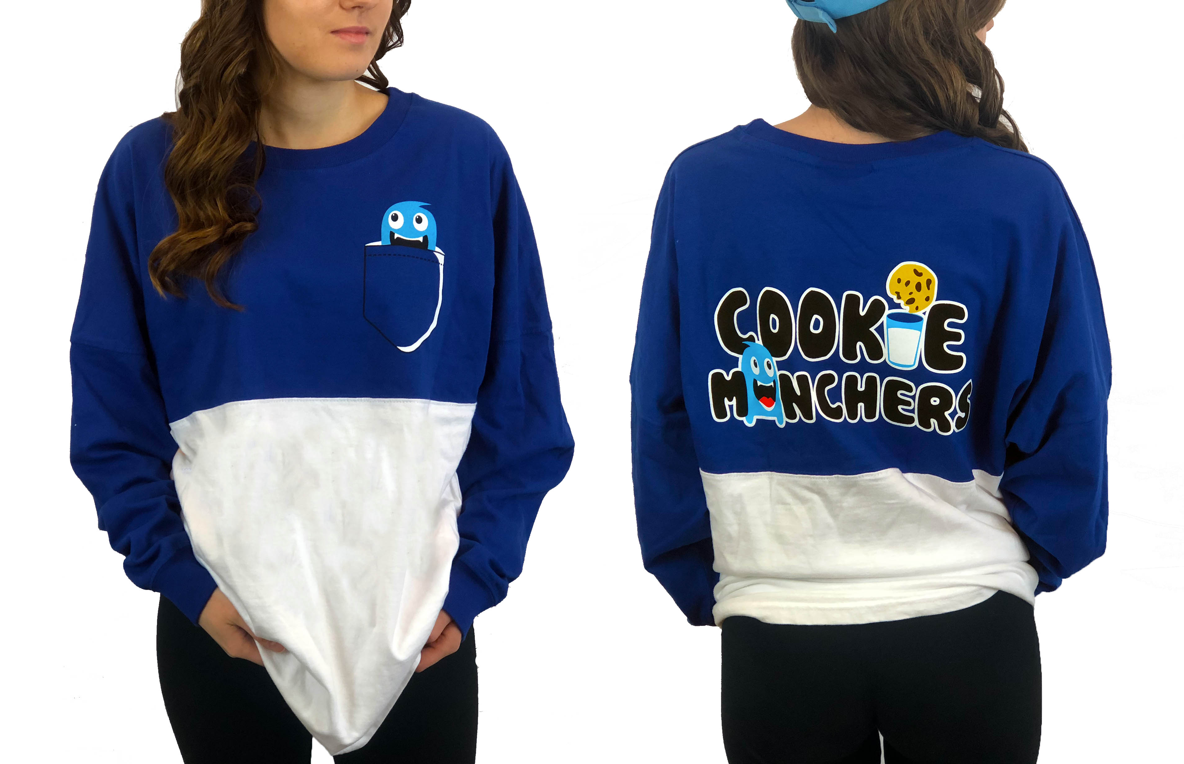 Long sleeve womens two tone front and back for website • Cookie Munchers